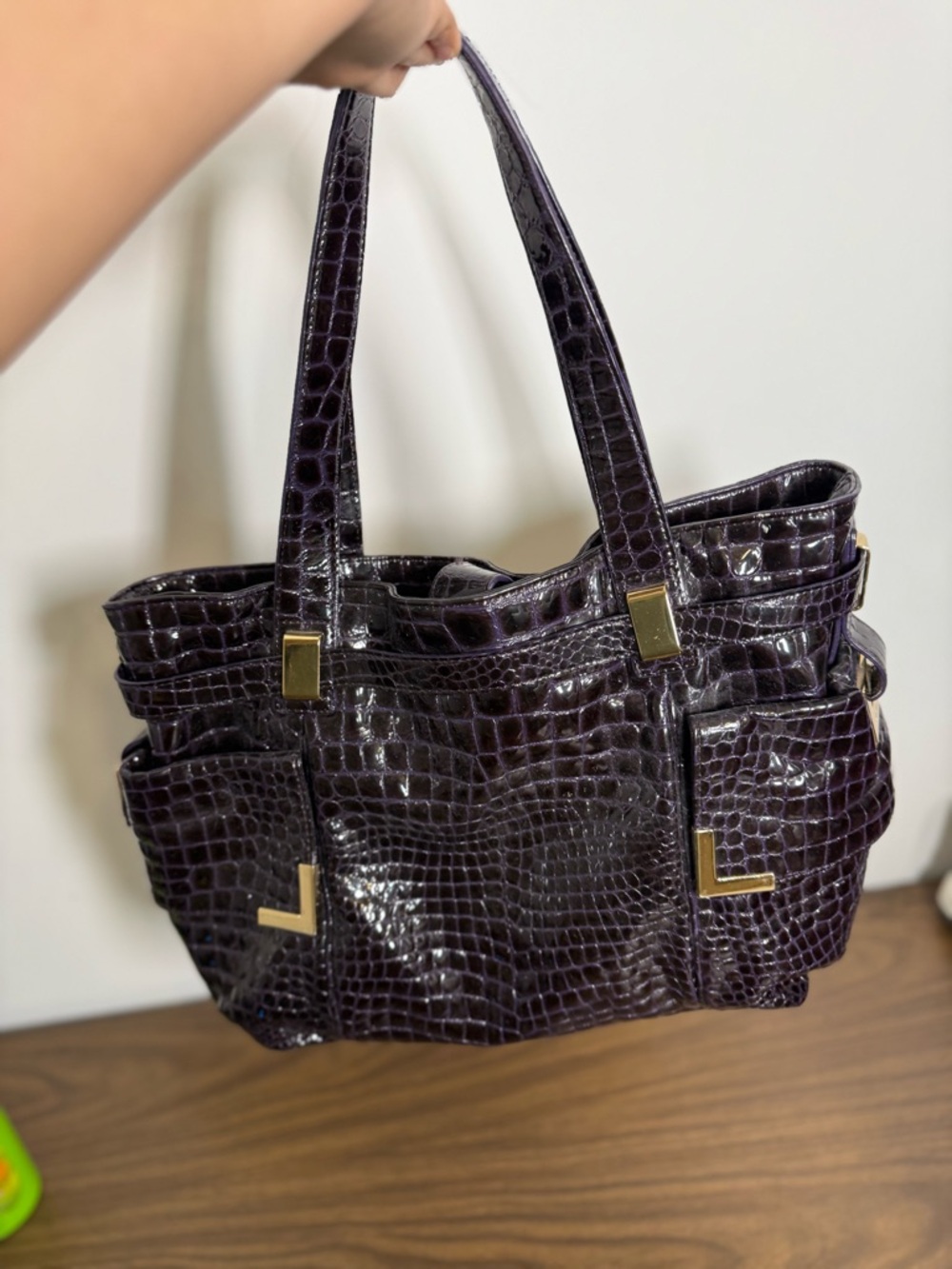 MK Michael Kors Purple Crocodile Embossed Shoulder Bag - Gold Hardware - Picture 4 of 6